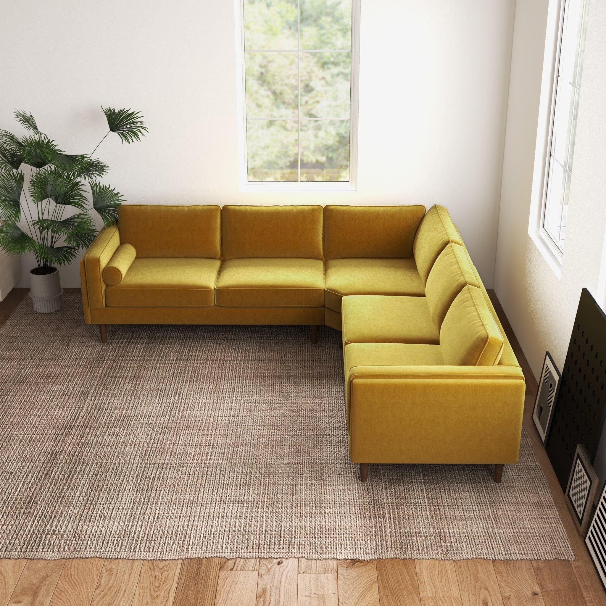 Fordham Gold Velvet Symmetrical Corner Sofa - MidinMod