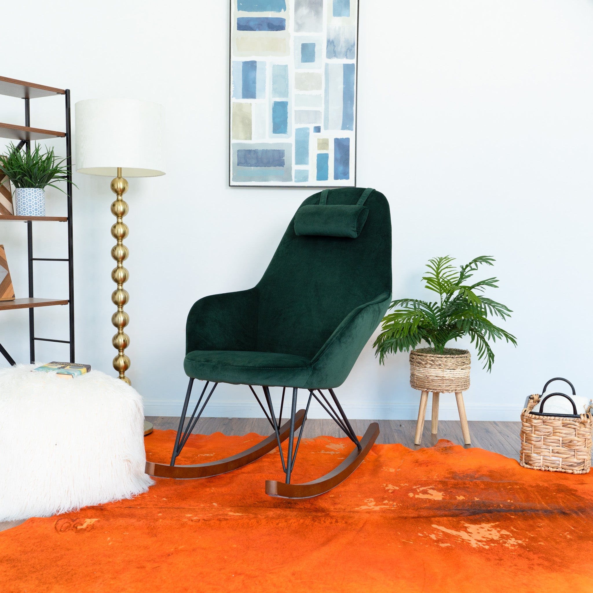 Ingrid Green Velvet Rocking Chair | Mid-Century Modern High Back Rocker | MidinMod