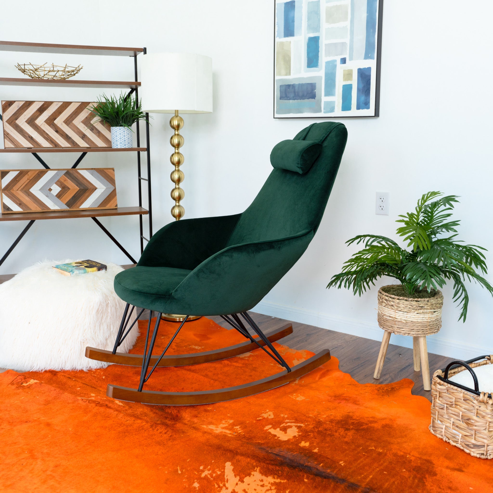 Ingrid Green Velvet Rocking Chair | Mid-Century Modern High Back Rocker | MidinMod