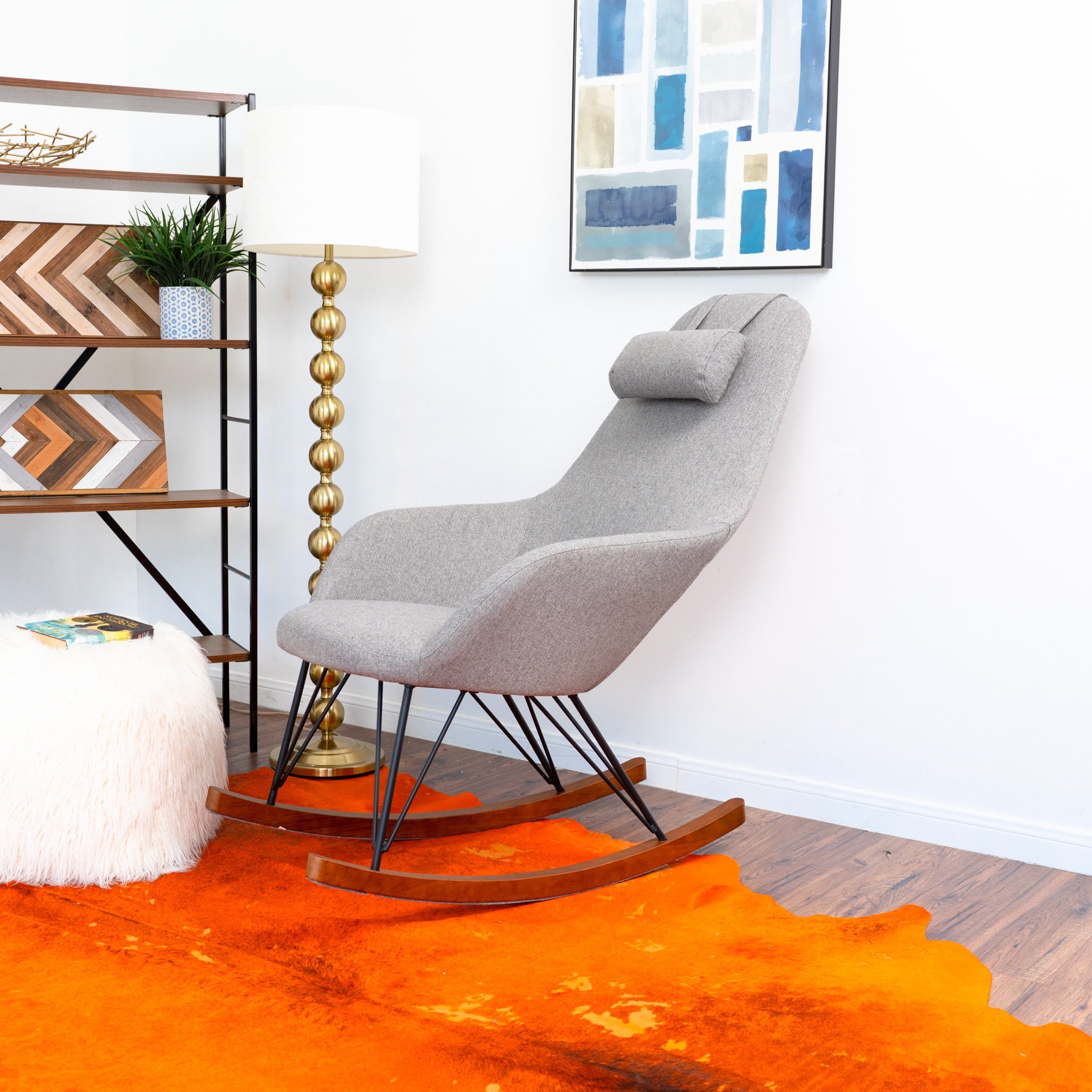 Ingrid Grey Fabric Rocking Chair | Mid-Century Modern High Back