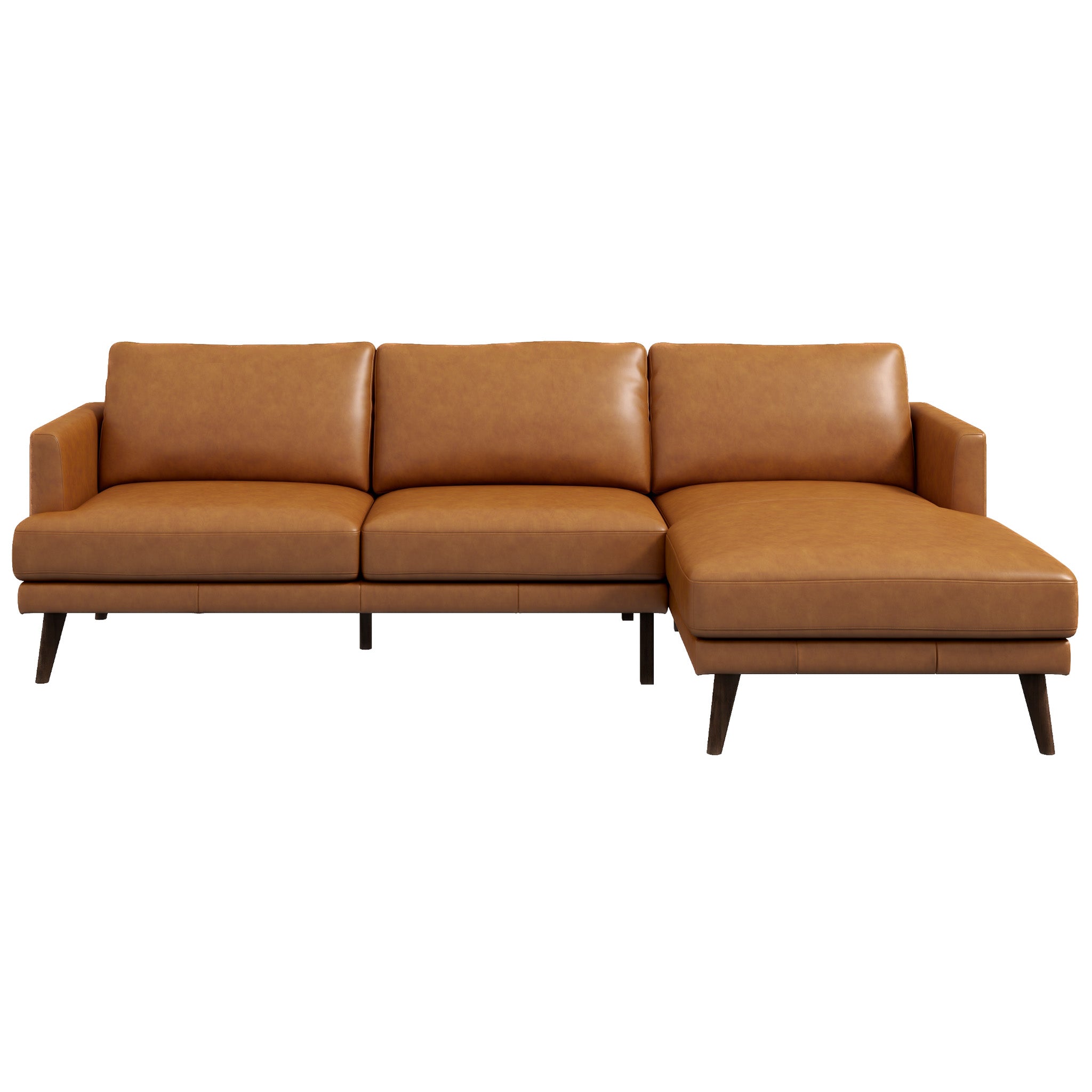 Lorena Tan Leather Sectional Sofa Right Facing Chaise - MidinMod