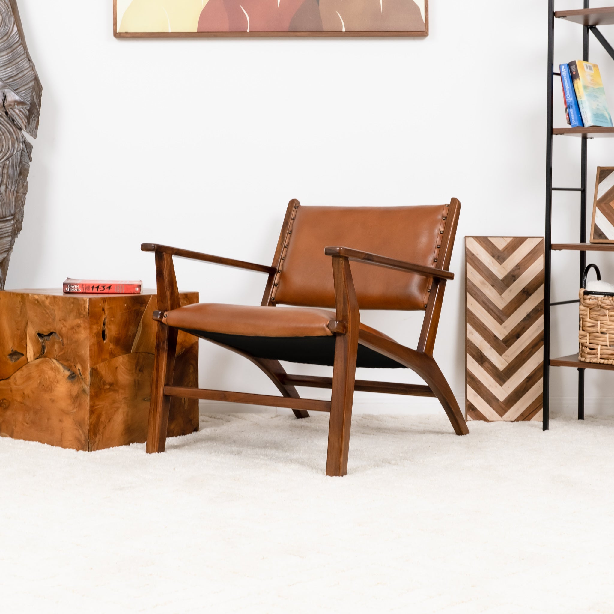 Malawi Tan Leather Arm Chair - MidinMod