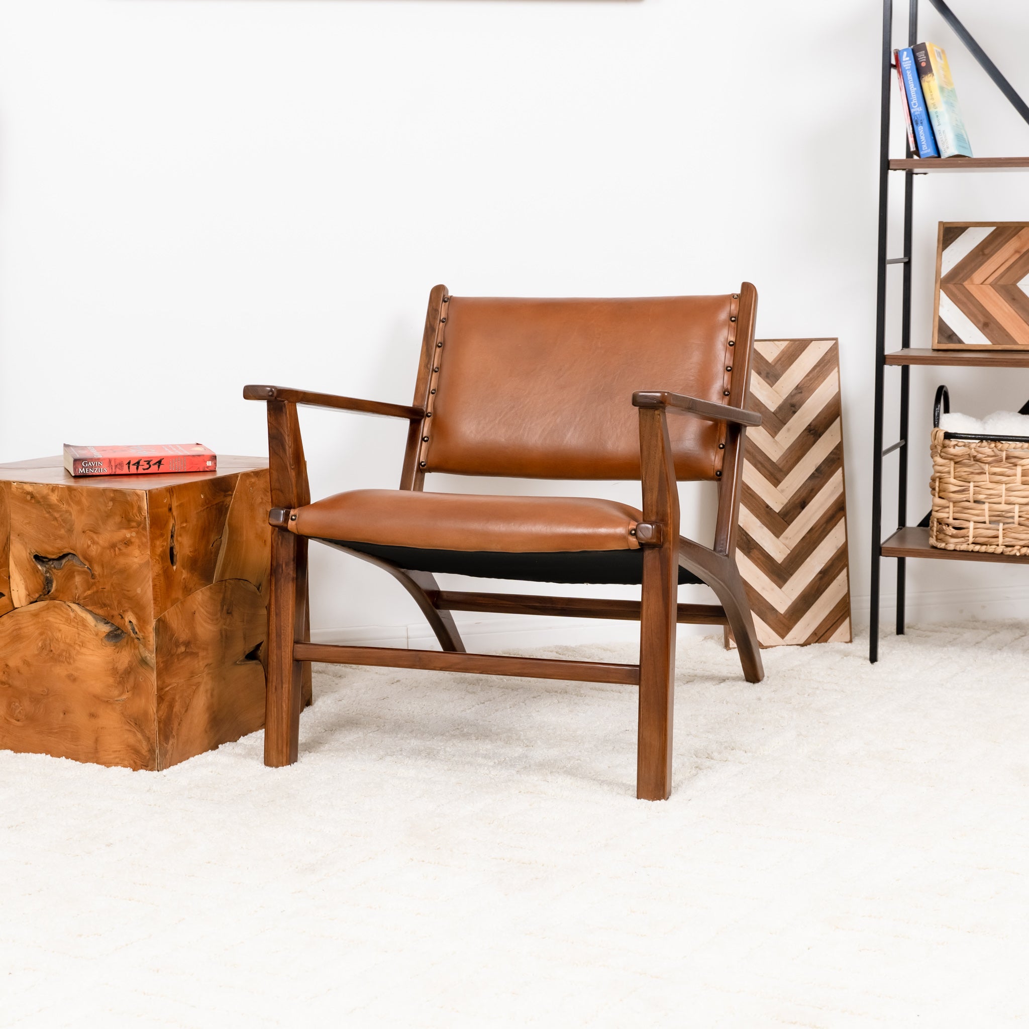 Malawi Tan Leather Arm Chair - MidinMod