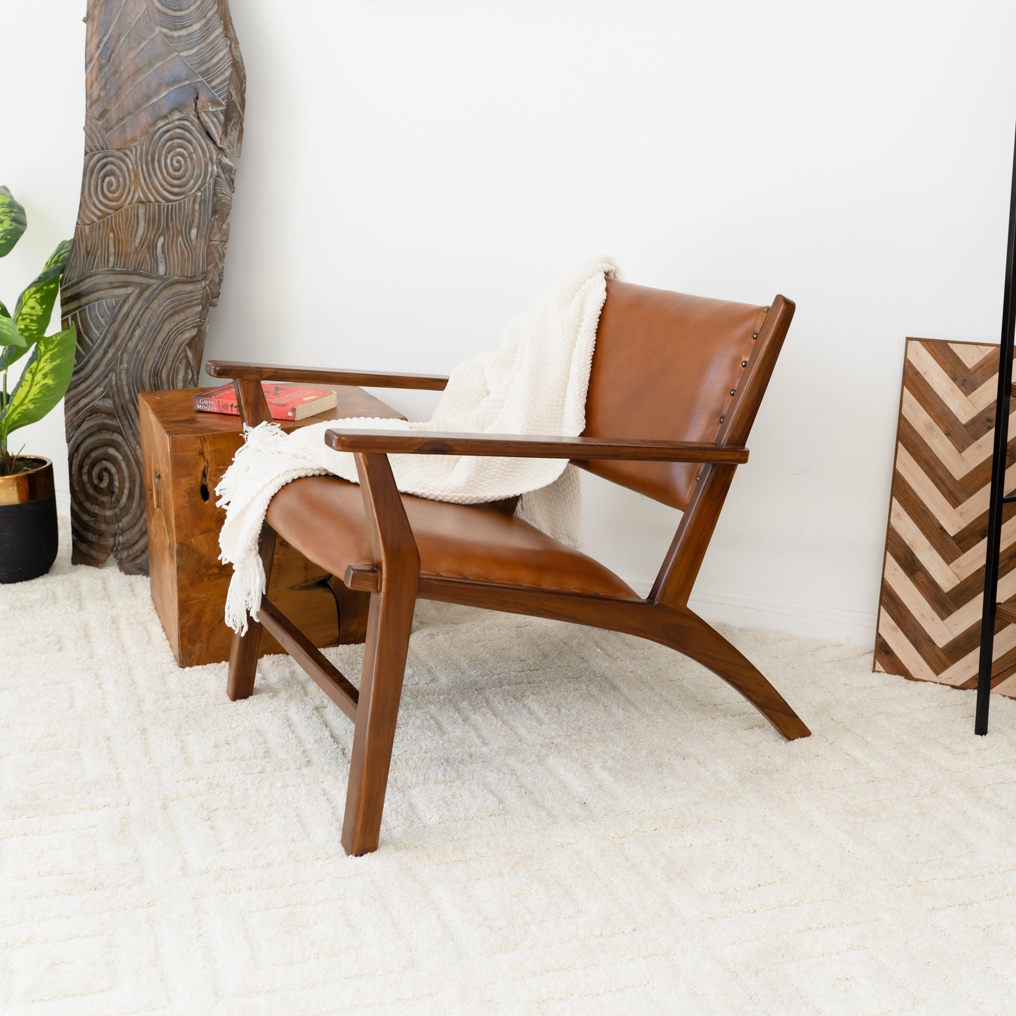 Malawi Tan Leather Arm Chair - MidinMod