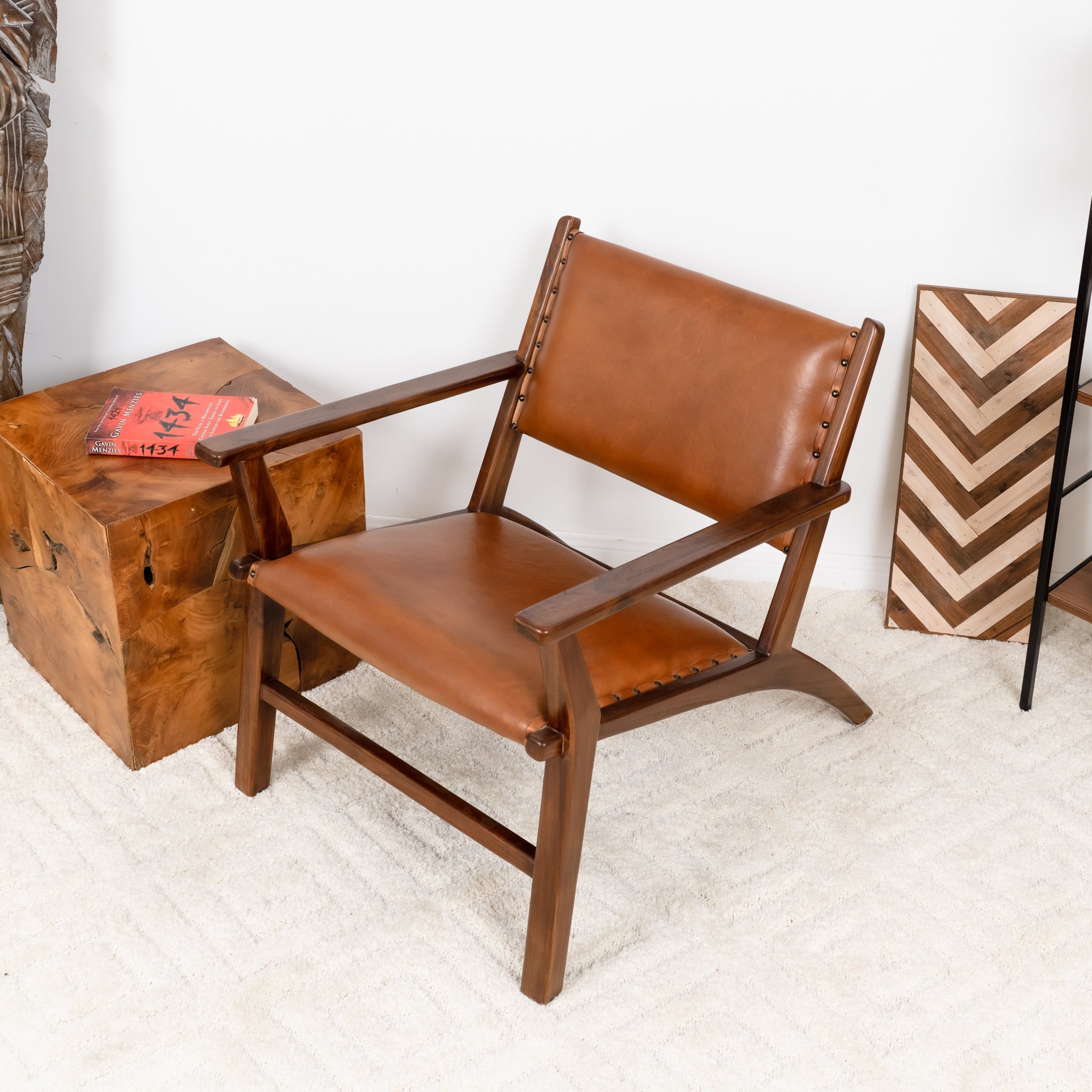 Malawi Tan Leather Arm Chair - MidinMod