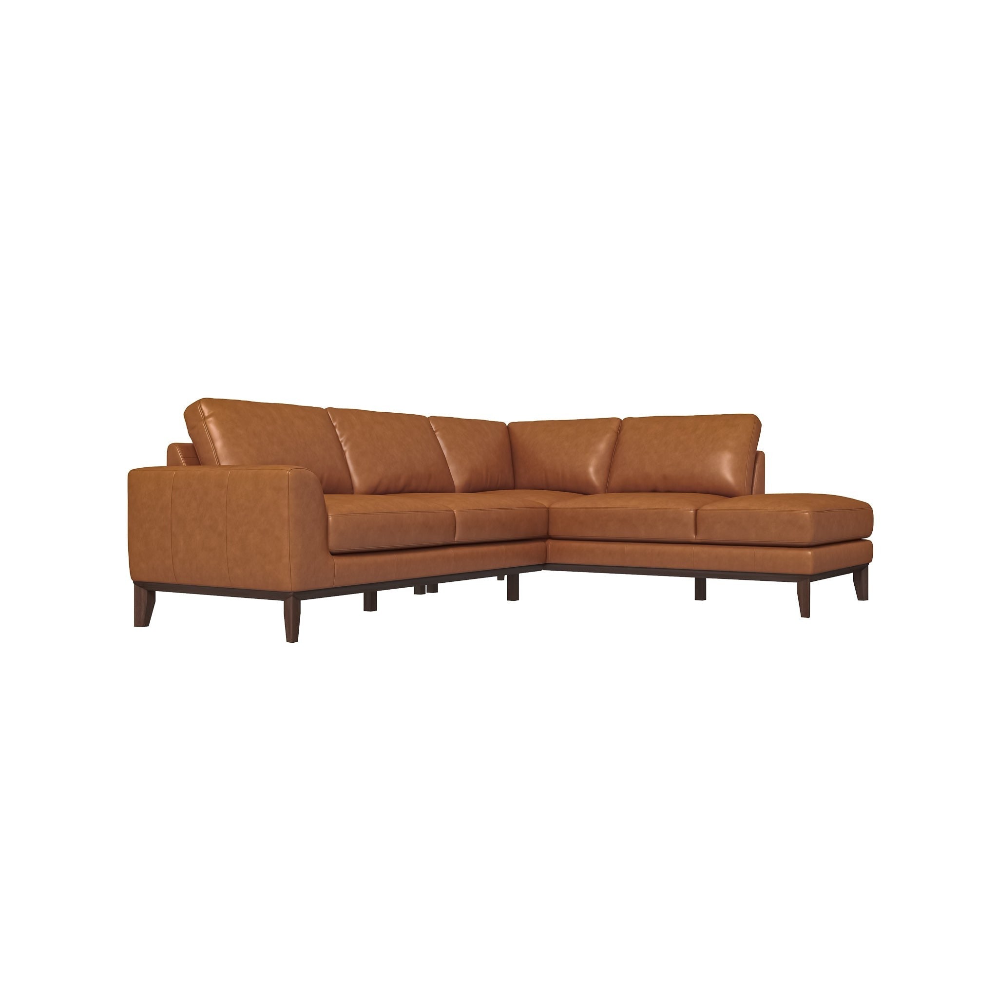 Mayfair Tan Leather Sectional Right Facing Chaise - MidinMod
