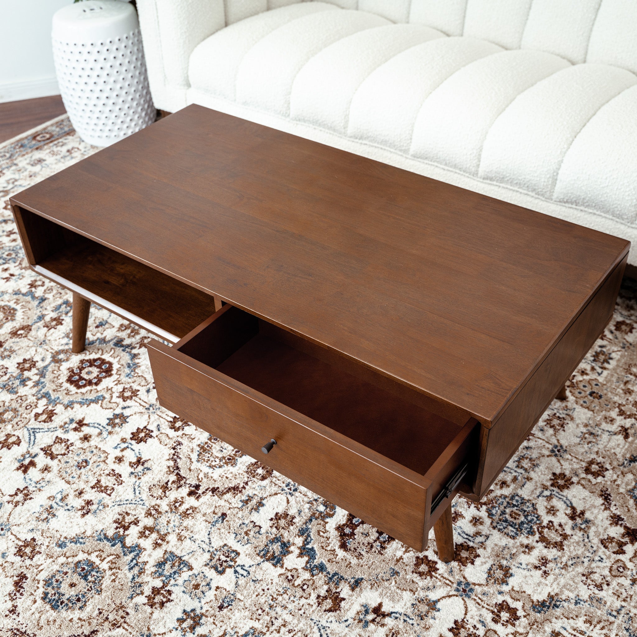 Noak Walnut Finish Coffee Table | Solid Teak Wood Accent Table | MidinMod