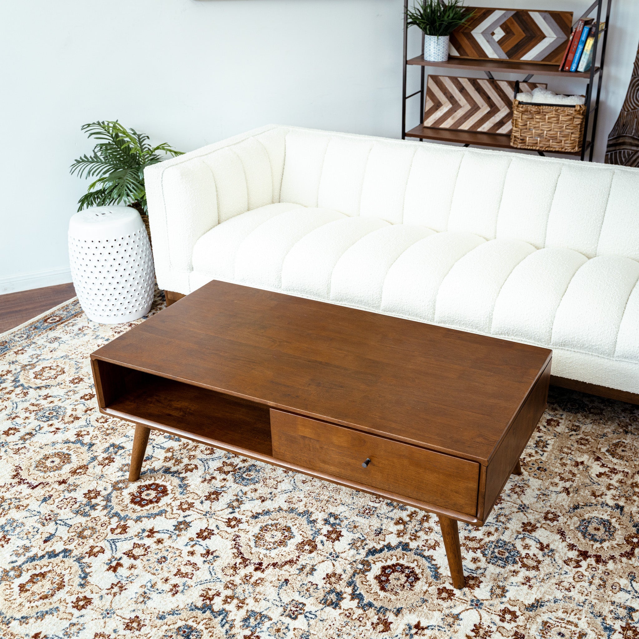 Noak Walnut Finish Coffee Table | Solid Teak Wood Accent Table | MidinMod