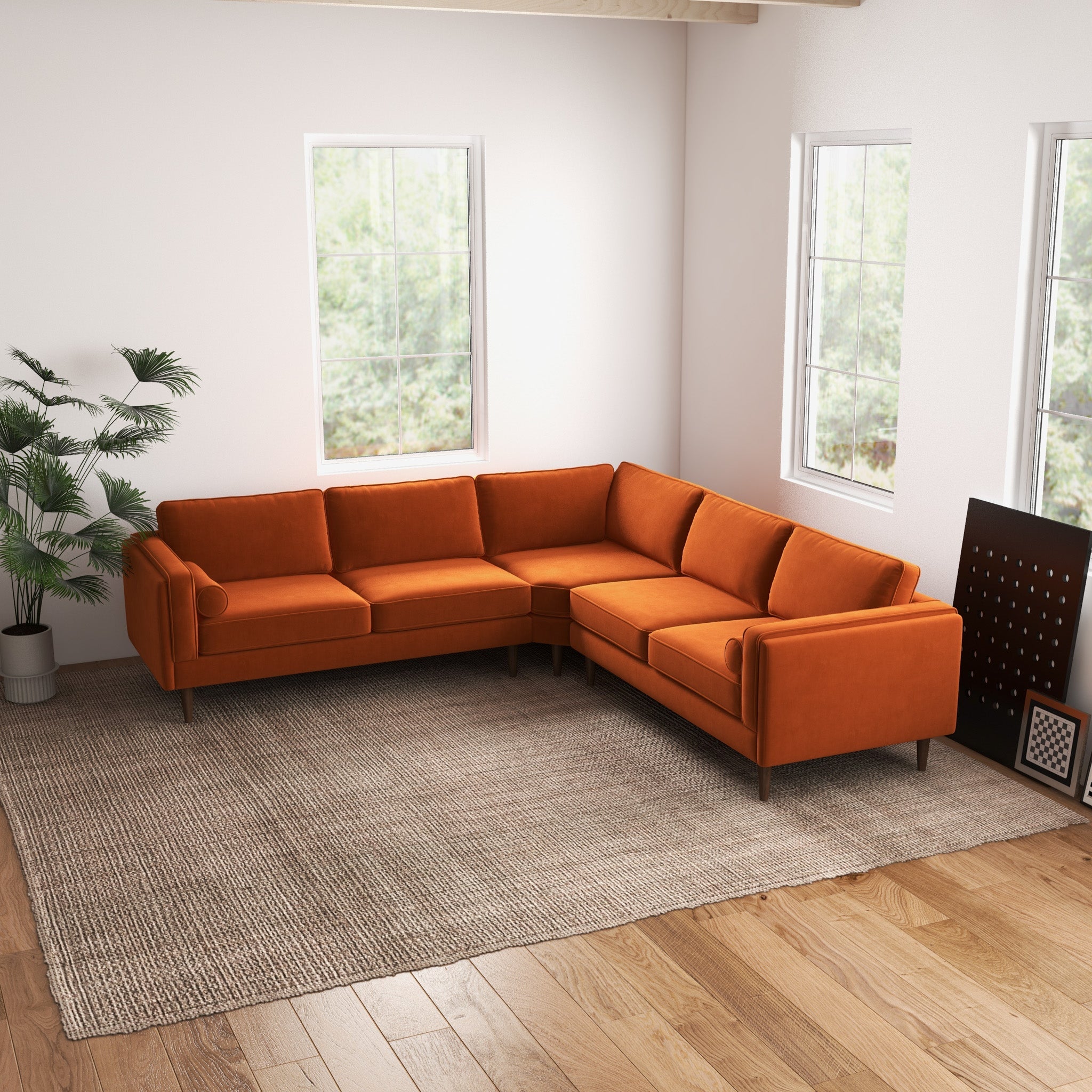 Fordham Orange Velvet Symmetrical Corner Sofa - MidinMod