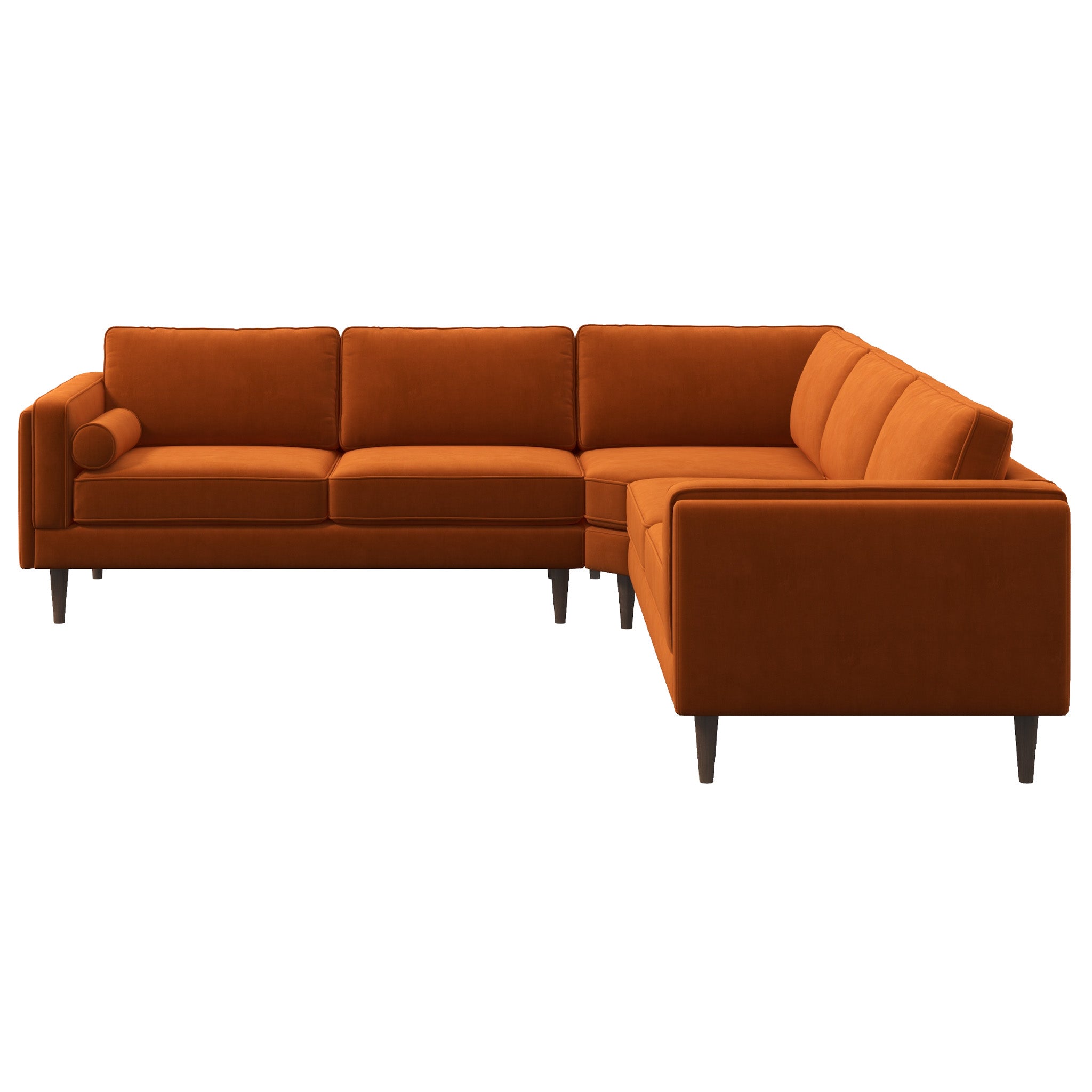Fordham Orange Velvet Symmetrical Corner Sofa - MidinMod