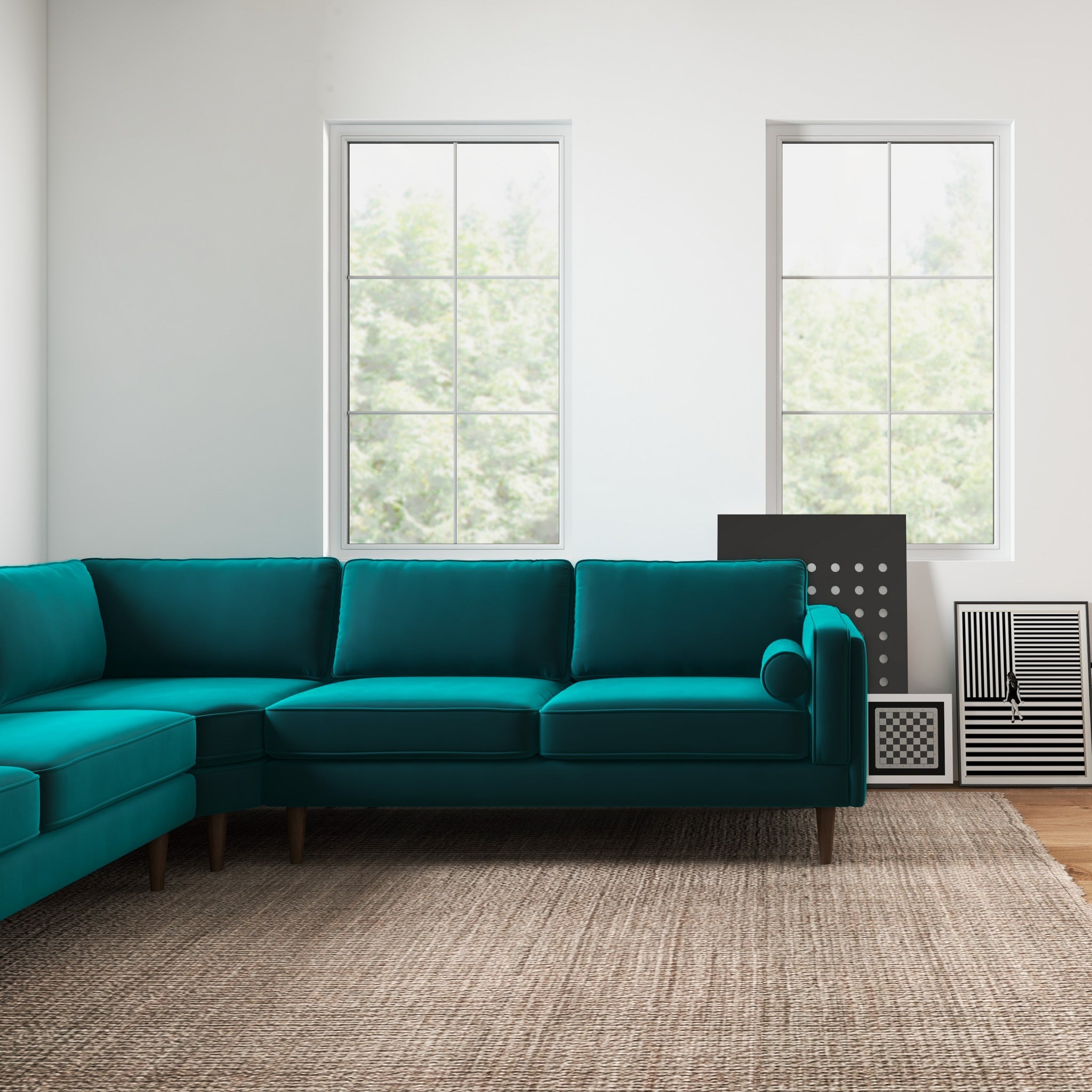 Fordham Teal Velvet Symmetrical Corner Sofa - MidinMod