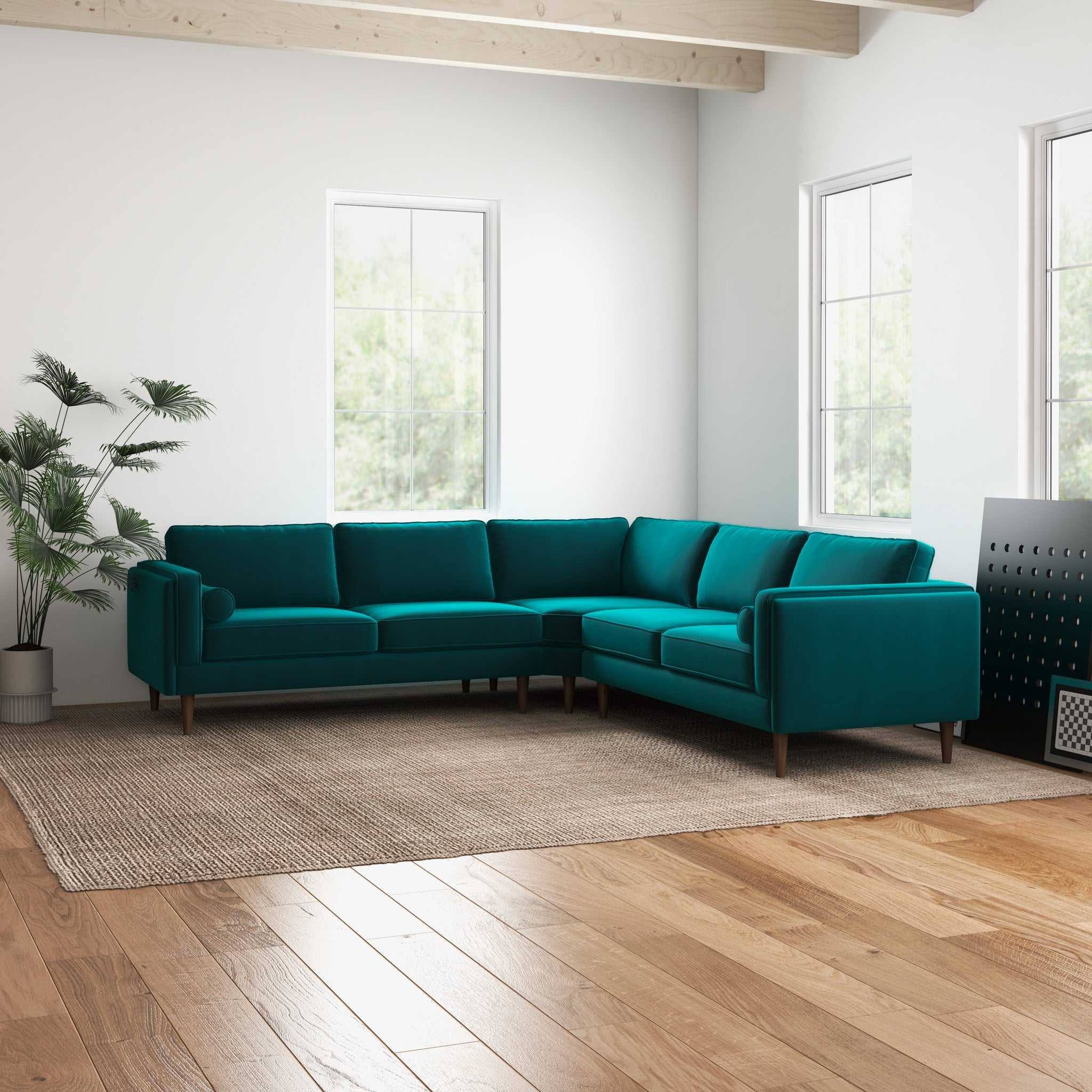 Fordham Teal Velvet Symmetrical Corner Sofa - MidinMod