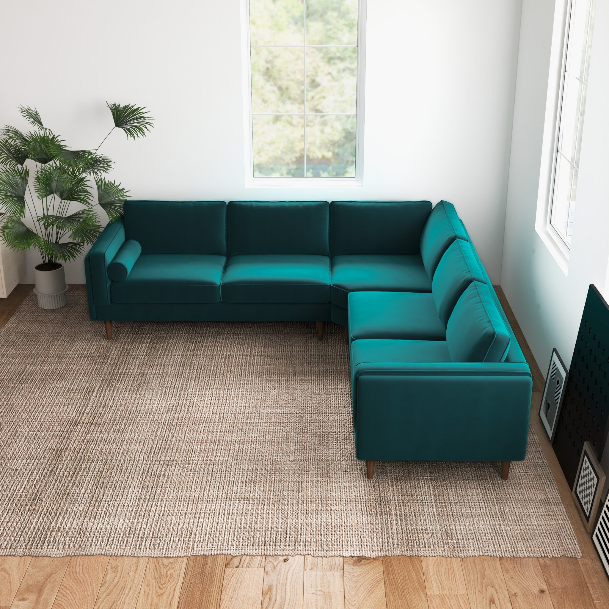 Fordham Teal Velvet Symmetrical Corner Sofa - MidinMod