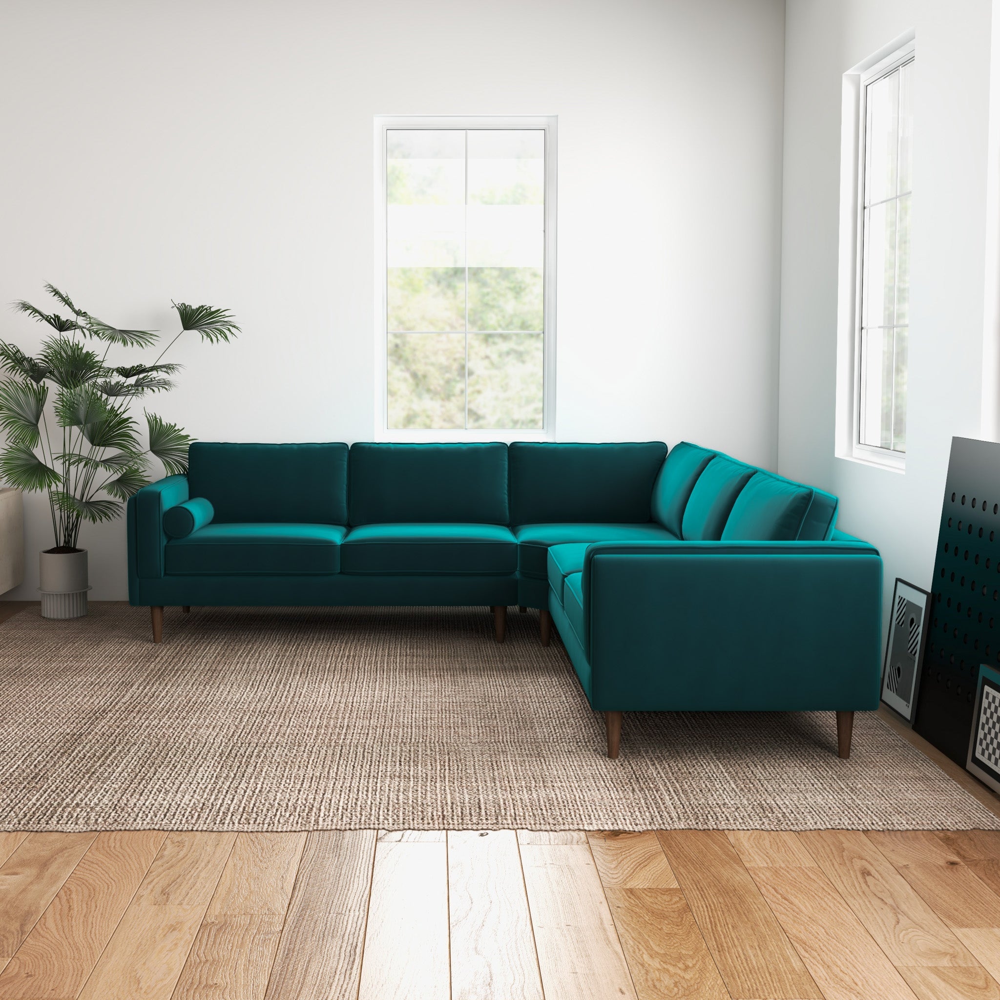 Fordham Teal Velvet Symmetrical Corner Sofa - MidinMod