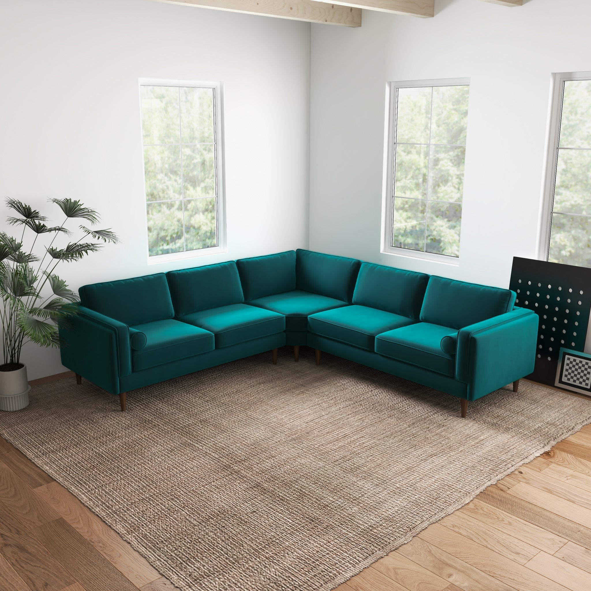 Fordham Teal Velvet Symmetrical Corner Sofa - MidinMod