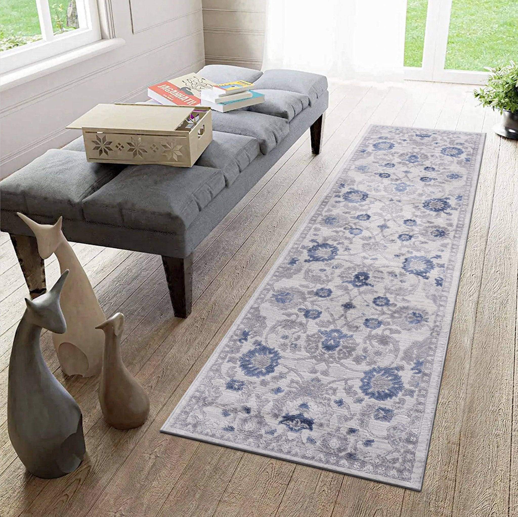 Marfi Blue-Silver Runner Rug 2'2'' x 8' - MidinMod