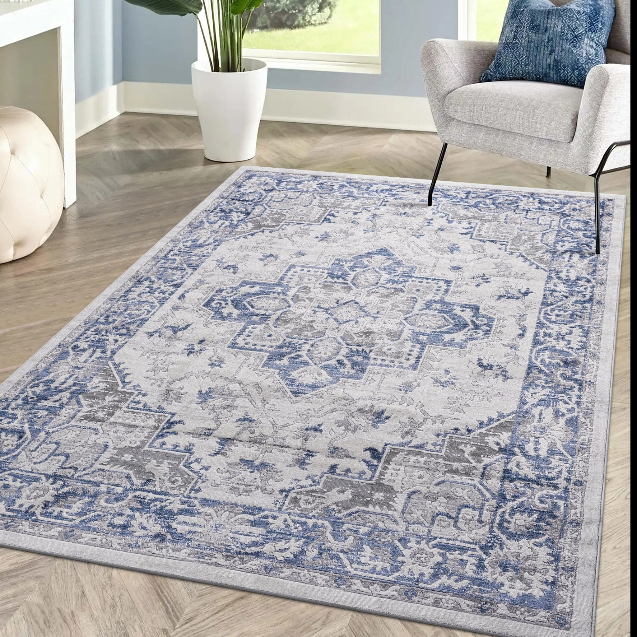 Marfi Blue - Grey Rug Size 5'3'' x 7'6'' - MidinMod