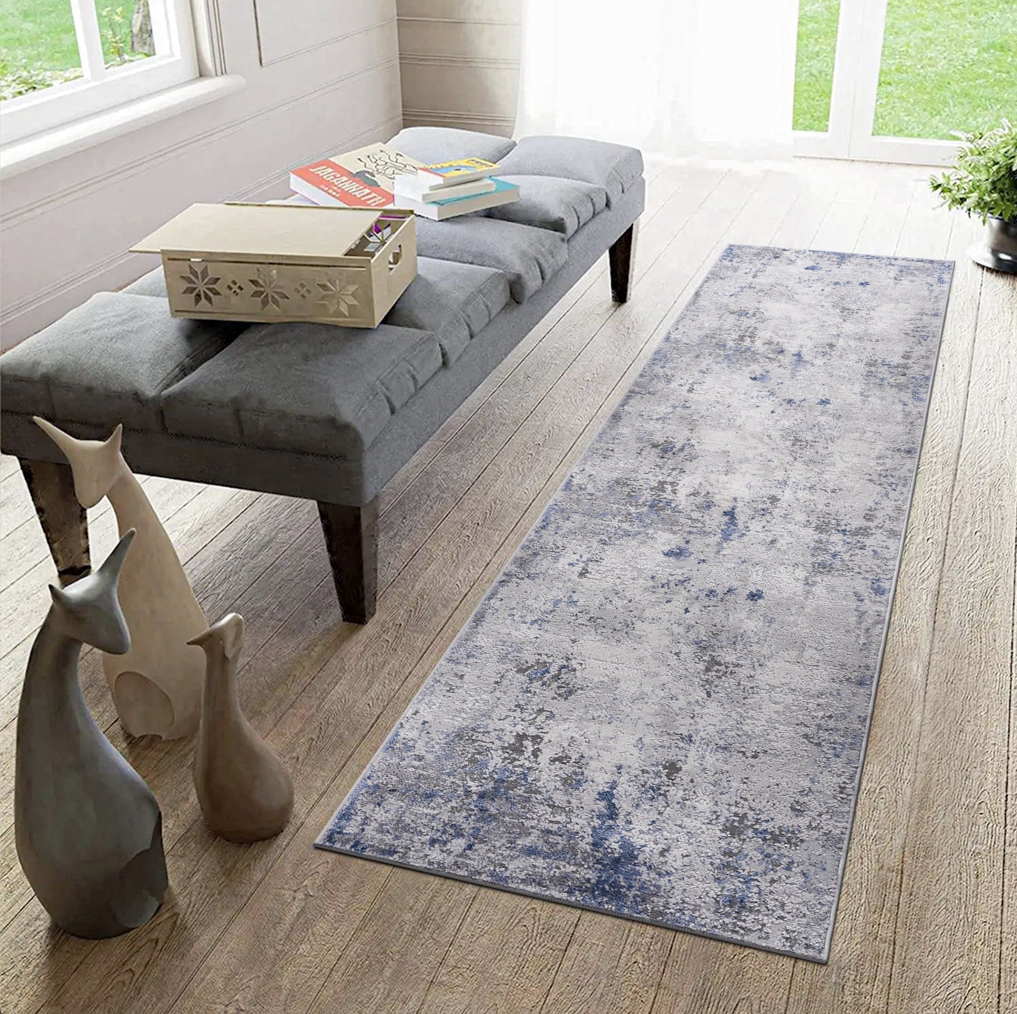 Marfi Silver-Blue Runner Rug Size 2'2'' x 8' - MidinMod