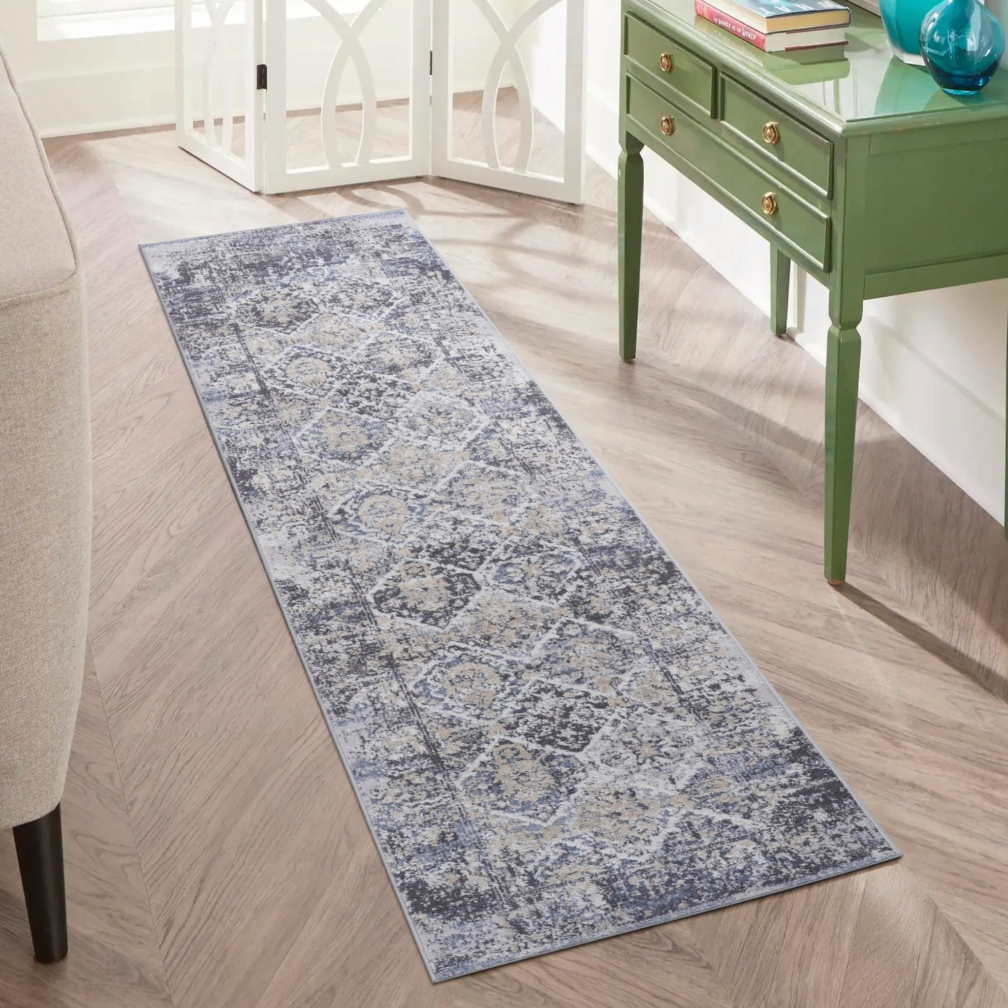 Payas Grey - Blue Runner Rug Size 2'2'' x 8' - MidinMod