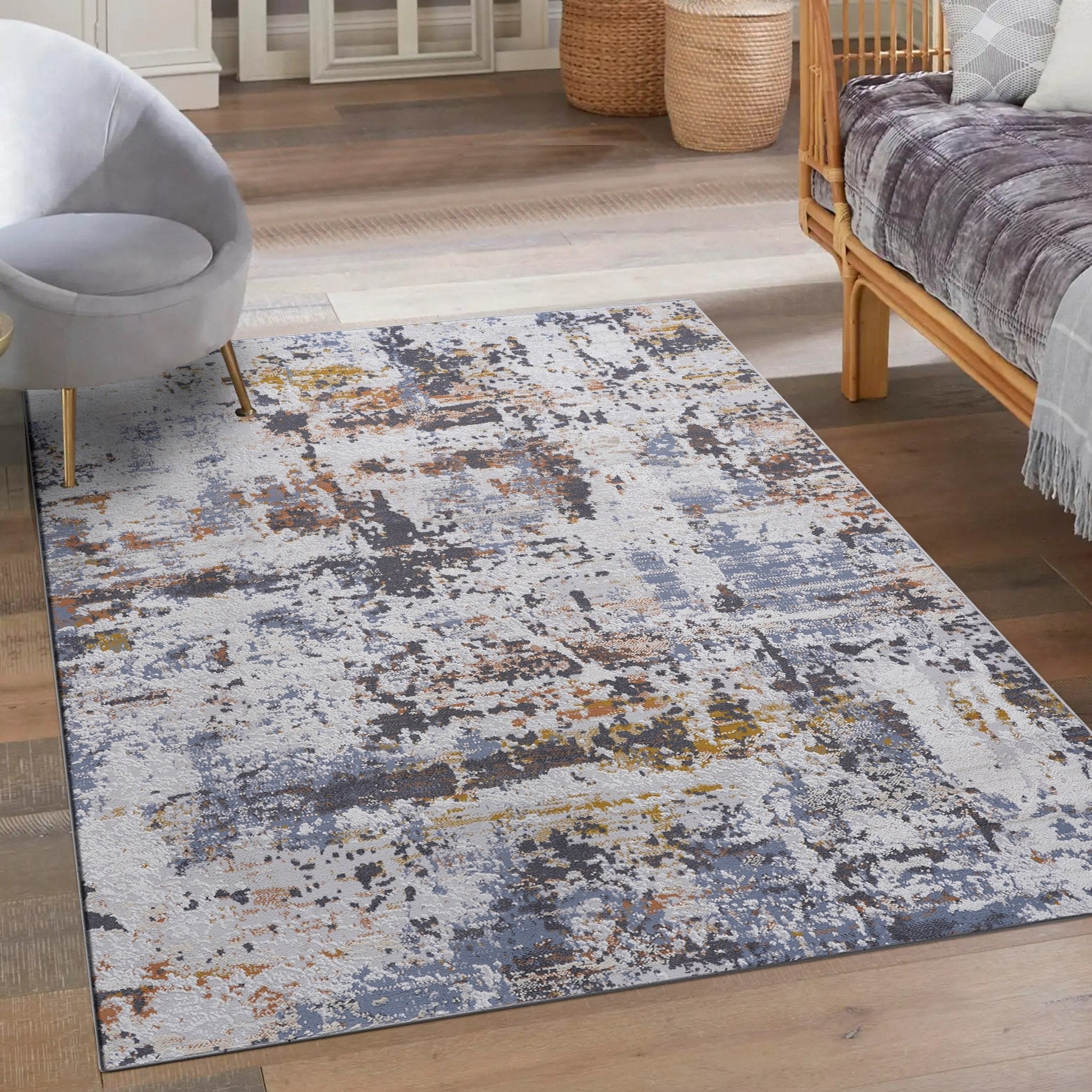 Payas Ivory - Blue Rug Size 6'7'' x 9' - MidinMod