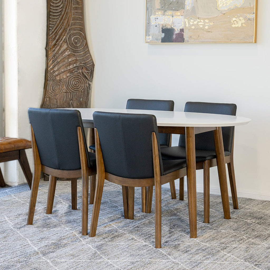 Rixos (Walnut) Dining set with 4 Virginia (Black Leather) Dining Chairs - MidinMod Houston Tx Mid Century Furniture Store - Dining Tables 1
