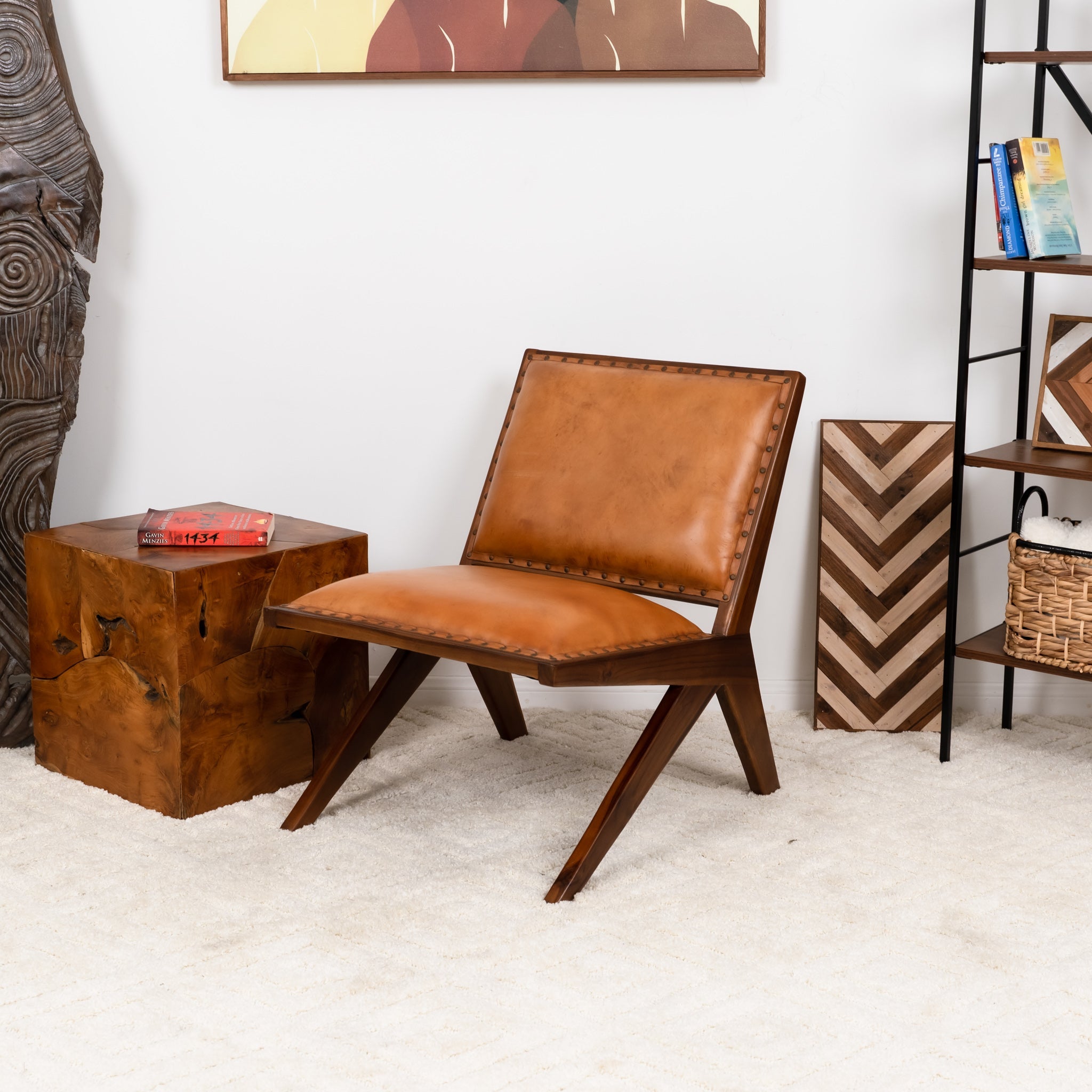 Samaloni Antique Tan Leather Lounge Chair - MidinMod