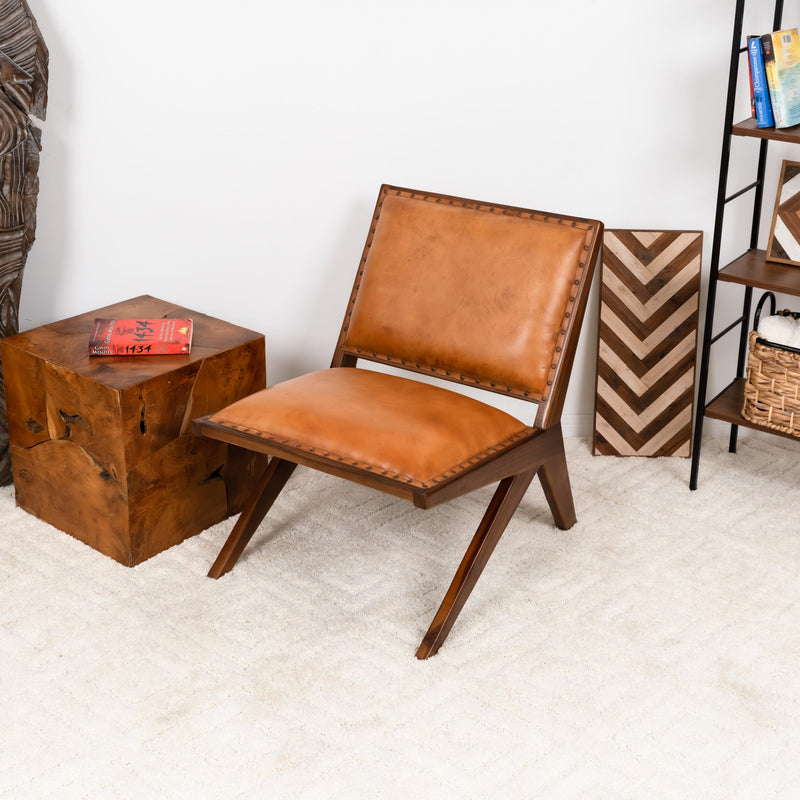 Samaloni Leather Lounge Chair (Antique Tan) | Mid in Mod | Houston TX | Best Furniture stores in Houston