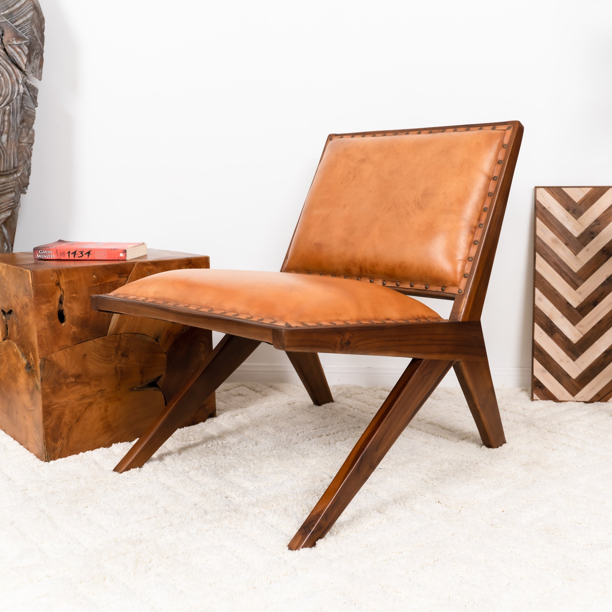 Samaloni Antique Tan Leather Lounge Chair - MidinMod