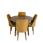 Aliana Dining Set with 4 Evette Gold Chairs (Walnut) | Mid in Mod | Houston TX | Best Furniture stores in Houston