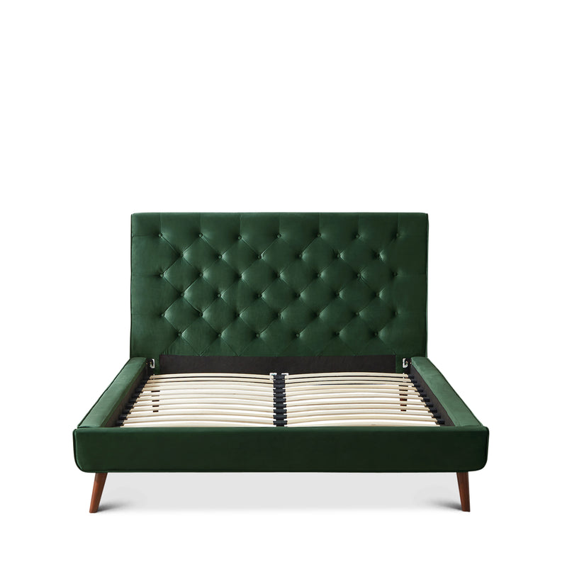 Ashley Platform Bed (Queen - Emerald Green Velvet) | Mid in Mod | Houston TX | Best Furniture stores in Houston