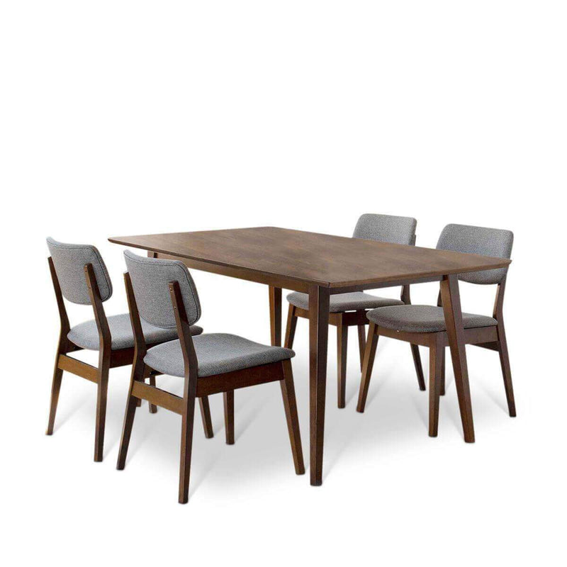 Alpine Large Dining Set - 4 Abott Dining Chairs(Walnut) | MidinMod | TX